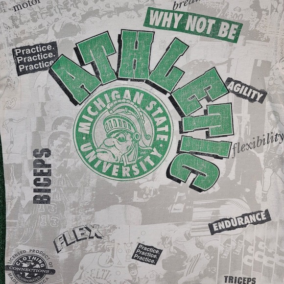 Vintage 90s Michigan State Spartans AOP Shirt Size XL All Over Print Made in USA - Picture 3 of 13
